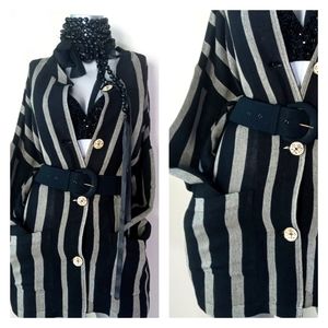 Lagenlook Oversized Pinstripe Asian Girl Wooden Buttons Shacket Relaxed Dress